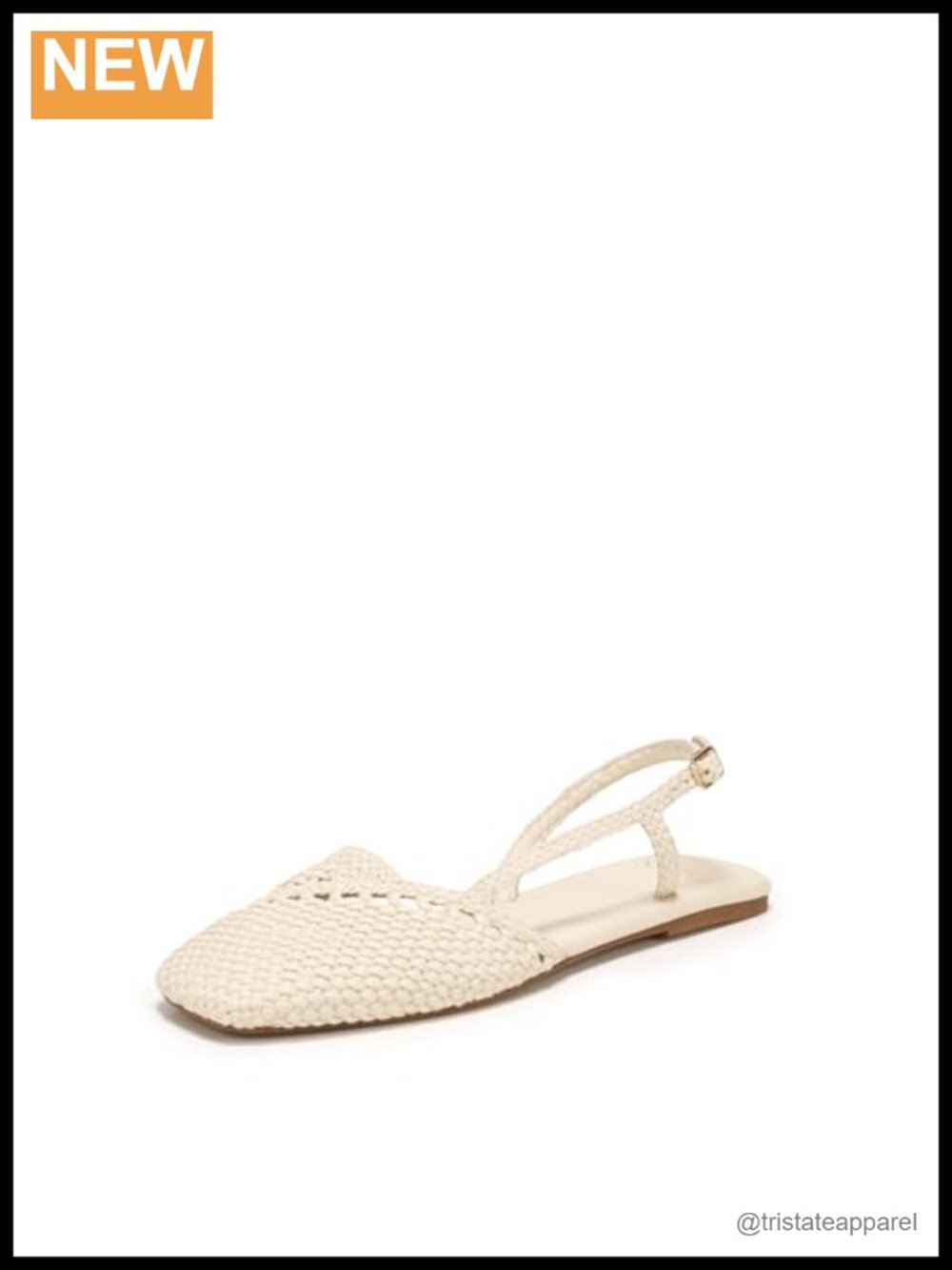 Slingback Flats Square Toe Cutout Heel Leather Cushioned Insole Adjustable